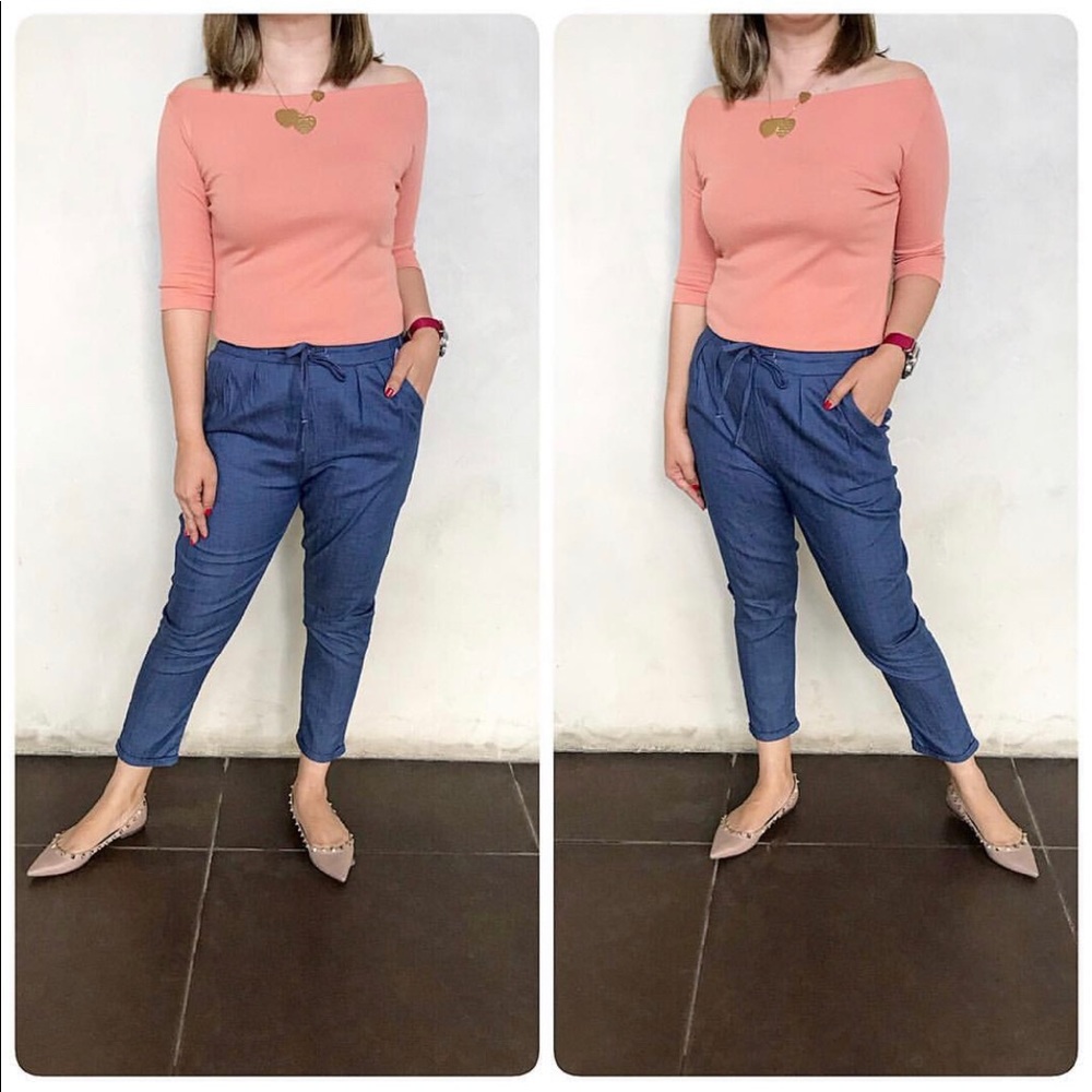 Cotton semi off-shoulder top (peach)